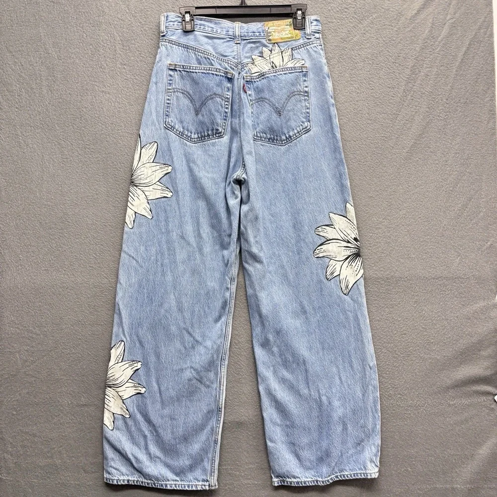 Levi's X FARM Rio High Rise Loose Jeans Women's 30x29 Blue Floral Tropical - Picture 10 of 13